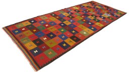 Close-up detail of New Kilim Traditional rug from Iran / Persia showing Wool weave