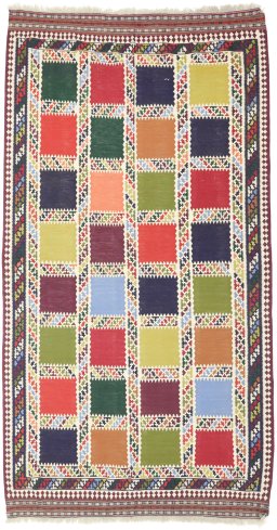 Full view of New Kilim Traditional rug from Iran / Persia, 290 × 154 cm in Multi Color tones