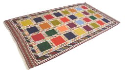 Corner detail of New Kilim Traditional rug showing border pattern and Wool pile