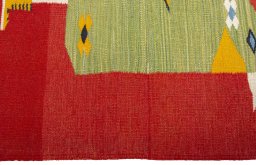 Close-up detail of New Kilim Dastan rug from Turkey showing Wool weave