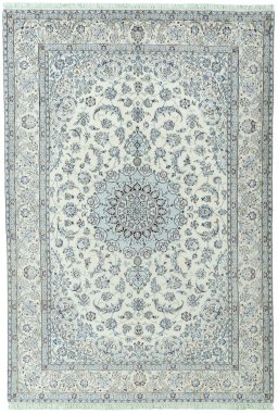 Full view of 2000s Nain rug from Iran / Persia, 294 × 200 cm in Beige tones