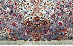 Full view of 2000s Kashmar rug from Iran / Persia, 297 × 195 cm in Beige tones