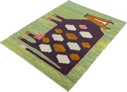 Corner detail of New Kilim Dastan rug showing border pattern and Wool pile