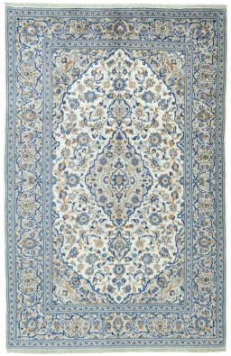 Full view of 2000s Kashan rug from Iran / Persia, 305 × 200 cm in Beige tones