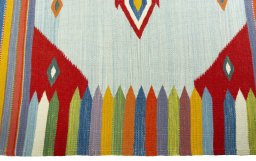 Close-up detail of New Kilim Sofre rug from Turkey showing Wool weave