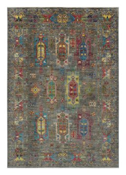 Full view of New Samarkand rug from Pakistan, 235 × 166 cm in Gray tones