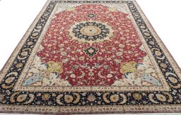 Surface texture of 2000s Tabriz 50/60/70 Raj rug with natural Cork and intricate pattern