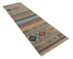 Corner detail of New Samarkand rug showing border pattern and Wool pile
