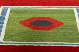 Backside of handmade New Kilim Sofre rug showing knot structure and weave density