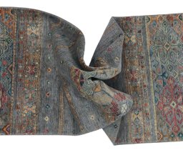 Full view of New Samarkand rug from Pakistan, 251 × 82 cm in Gray tones