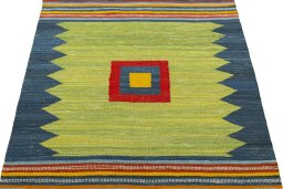 Close-up detail of New Kilim Sofre rug from Turkey showing Wool weave