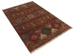 Corner detail of New Samarkand rug showing border pattern and Wool pile