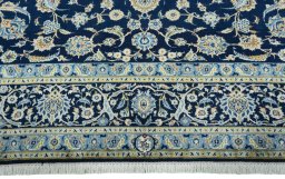 Full view of 2000s Kashan rug from Iran / Persia, 392 × 317 cm in Blue tones
