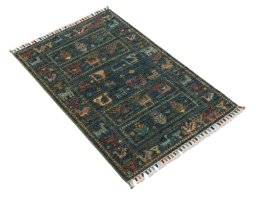Corner detail of New Samarkand rug showing border pattern and Wool pile