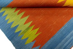 Full view of New Kilim Sofre rug from Turkey, 95 × 93 cm in Multi Color tones