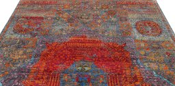 Backside of handmade New Mahli rug showing knot structure and weave density