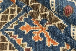 Full view of New Morocco rug from Pakistan, 296 × 224 cm in Dark blue tones