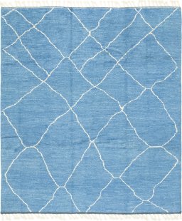 Full view of New Morocco rug from Pakistan, 294 × 259 cm in Blue tones