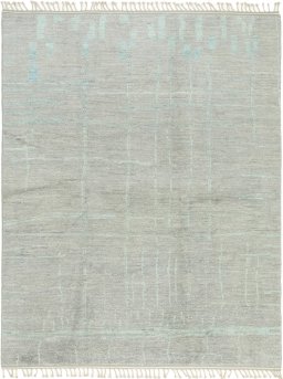 Full view of New Morocco rug from Pakistan, 311 × 249 cm in Gray tones