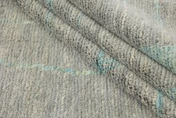 Full view of New Morocco rug from Pakistan, 311 × 249 cm in Gray tones