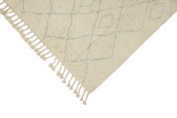 Backside of handmade New Morocco rug showing knot structure and weave density