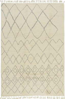 Full view of New Morocco rug from Pakistan, 301 × 208 cm in Cream tones