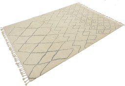 Corner detail of New Morocco rug showing border pattern and Wool pile