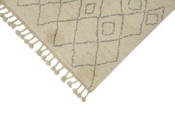 Backside of handmade New Morocco rug showing knot structure and weave density