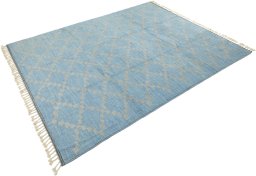 Corner detail of New Morocco rug showing border pattern and Wool pile
