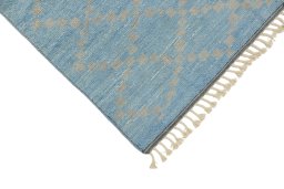 Backside of handmade New Morocco rug showing knot structure and weave density