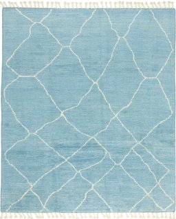 Full view of New Morocco rug from Pakistan, 301 × 257 cm in Blue tones