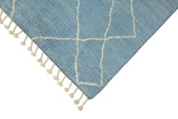 Backside of handmade New Morocco rug showing knot structure and weave density