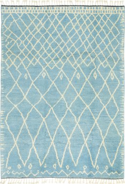 Full view of New Morocco rug from Pakistan, 286 × 210 cm in Blue tones