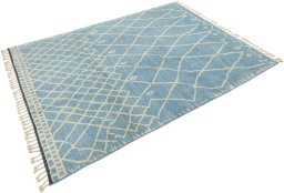 Corner detail of New Morocco rug showing border pattern and Wool pile