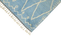 Backside of handmade New Morocco rug showing knot structure and weave density