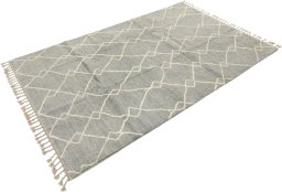 Corner detail of New Morocco rug showing border pattern and Wool pile