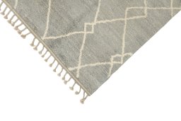 Backside of handmade New Morocco rug showing knot structure and weave density