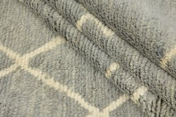 Full view of New Morocco rug from Pakistan, 309 × 200 cm in Gray tones