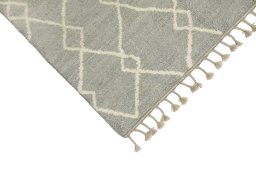 Backside of handmade New Morocco rug showing knot structure and weave density