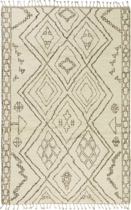 Full view of New Morocco rug from Pakistan, 317 × 209 cm in Cream tones