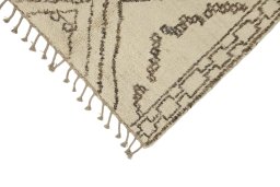 Backside of handmade New Morocco rug showing knot structure and weave density