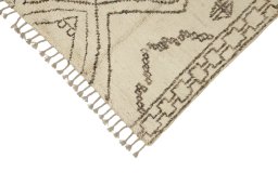 Backside of handmade New Morocco rug showing knot structure and weave density