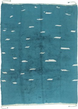 Full view of New Morocco rug from Pakistan, 406 × 302 cm in Dark blue tones
