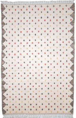Full view of New Morocco rug from Pakistan, 301 × 203 cm in Beige tones
