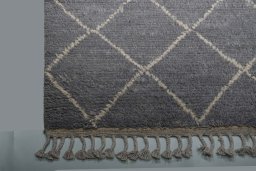 Full view of New Morocco rug from Pakistan, 291 × 197 cm in Gray tones