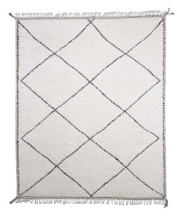 Full view of New Morocco rug from Pakistan, 307 × 248 cm in Gray tones