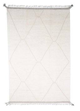 Full view of New Morocco rug from Pakistan, 352 × 232 cm in Beige tones