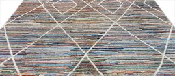 Backside of handmade New Morocco rug showing knot structure and weave density