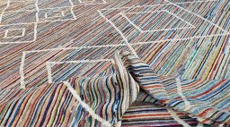 Full view of New Morocco rug from Pakistan, 436 × 310 cm in Multi Color tones