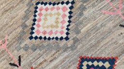 Backside of handmade New Morocco rug showing knot structure and weave density